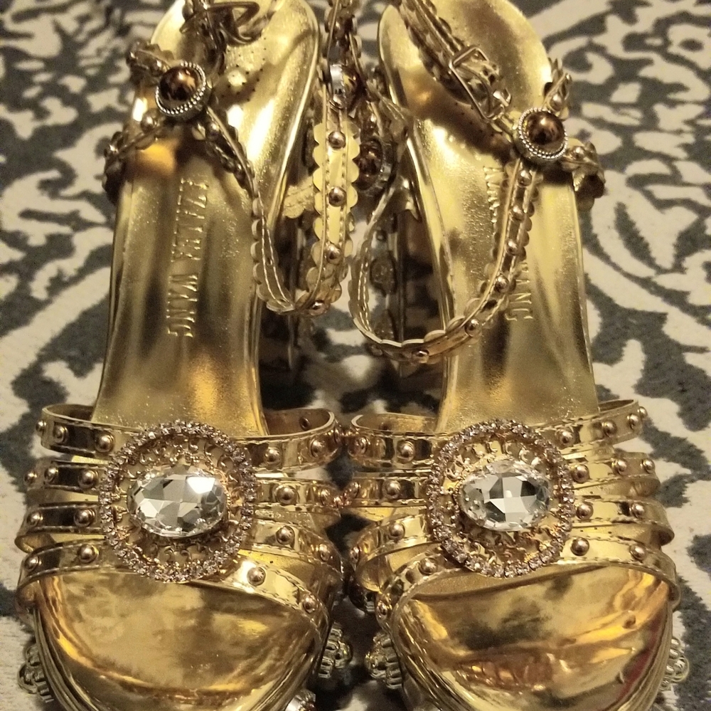 Platform Gold Bejeweled heels Size 9